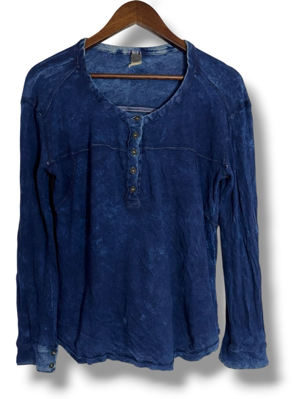 Free People Linen Blend Blue Indigo Wash Long Sleeve Shirt XS Oversized